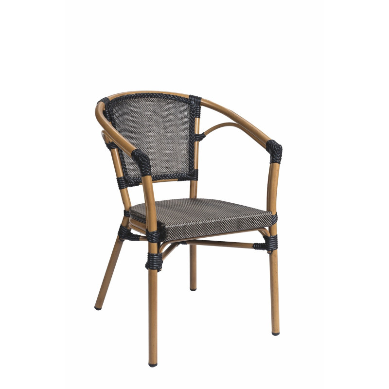 fauteuil de terrasse parisien noir et rotin