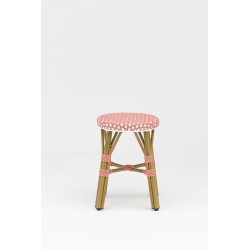 tabouret de terrasse restaurant rotin rose et blanc