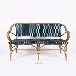 banc de jardin en rotin tressage bleu et blanc