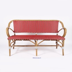 banquette de jardin en rotin tressé rouge et blanc