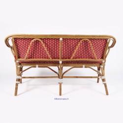 banc de jardin accoudoirs en rotin tressage rouge et blanc