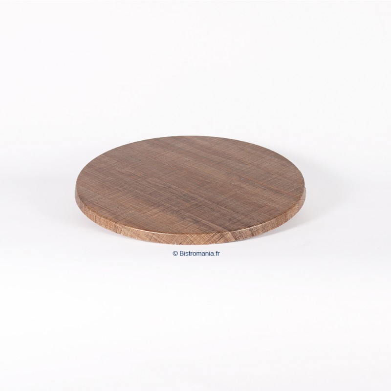 plateau de table stratifié moulé rond werzalit motif palissade bois