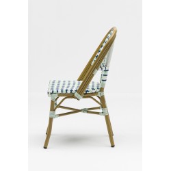 chaise de jardin bistrot parisien tressage bleu et blanc rotin