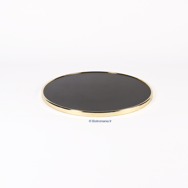 Plateau de table de bistrot noir cercle laiton lisse diamètre 50 cm