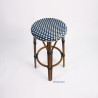 tabouret haut pour terrasse de restaurant tressage bleu et blanc rotin