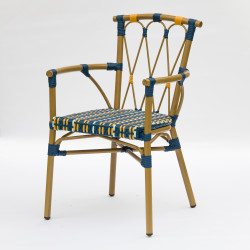 fauteuil de terrasse aluminium rotin design tressage bleu jaune Fouquet
