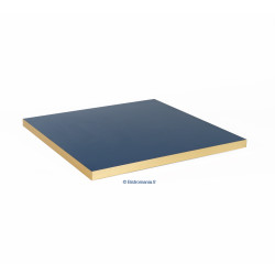 Plateau de table intérieur carré en stratifié couleur bleu marine et bords dorés