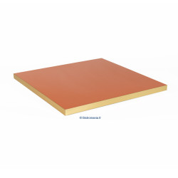 Plateau de table intérieur carré en stratifié couleur terracotta orange et bords dorés