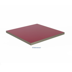 Plateau de table intérieur carré en stratifié couleur violet aubergine et bords argentés