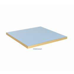 Plateau de table intérieur carré en stratifié couleur bleu clair et bords dorés