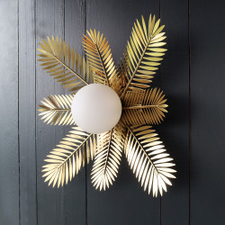 lampe murale design feuilles dorées globe blanc