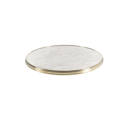 plateau de table cercle laiton stratifié imitation marbre blanc qualité pro CHR