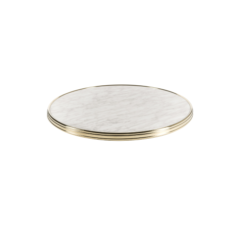 plateau de table cercle laiton stratifié imitation marbre blanc qualité pro CHR