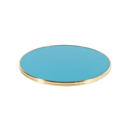 plateau de table restaurant stratifié bleu turquoise cercle laiton