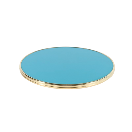 plateau de table restaurant stratifié bleu turquoise cercle laiton