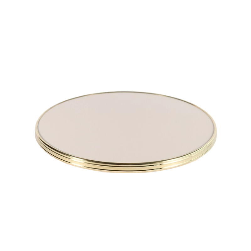 plateau de table stratifie beige cercle laiton mouluré