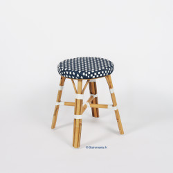 tabouret en rotin bistrot bleu et blanc - tabouret bas rotin