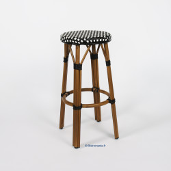 tabouret de bar rotin design pour terrasse de restaurant tressé noir et blanc