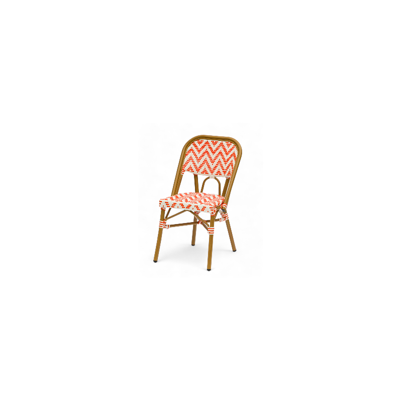 chaise de terrasse parisienne alma structure aluminium rotin tressage orange et blanc