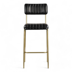 chaise de bar en cuir noir retro structure dorée design industriel chr