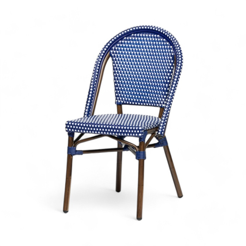 chaise de terrasse parisienne PARIS tressage polyortin bleu et blanc