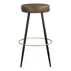 tabouret de bar industriel Landon cuir vert olive métal noir et doré