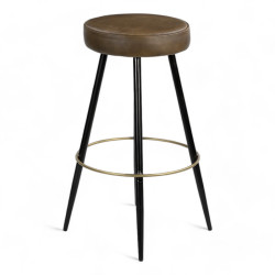 tabouret de bar Landon cuir vert olive métal noir et doré