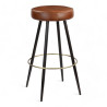 tabouret de bar industriel Landon cuir marron métal noir et doré repose-pieds