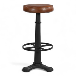 tabouret de bar Factory cuir marron métal noir confortable