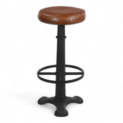 tabouret de bar Factory cuir marron métal noir confortable style industriel singer