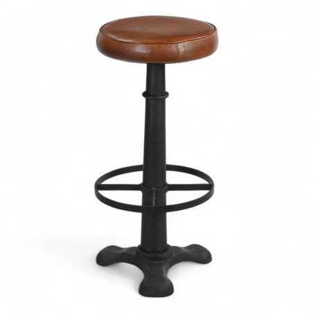 tabouret de bar Factory cuir marron métal noir confortable style industriel singer