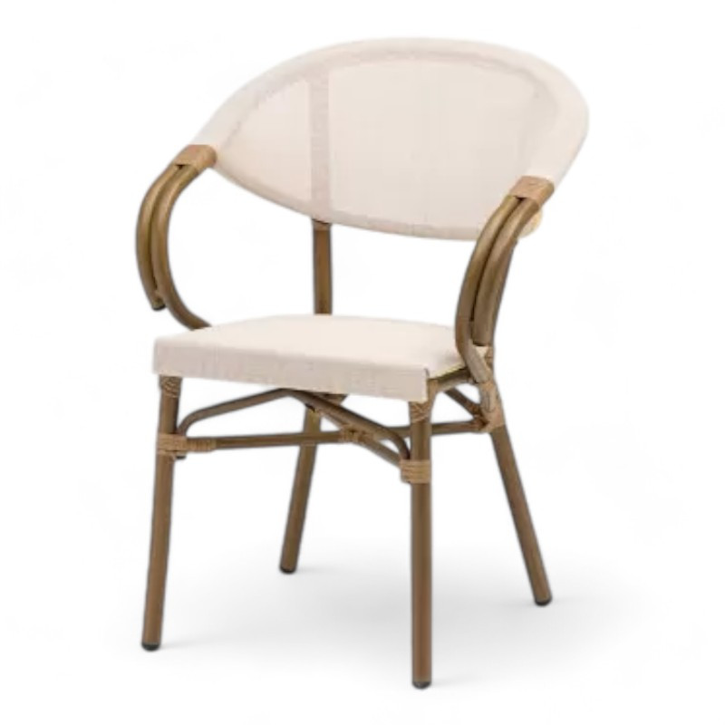 fauteuil de terrasse restaurant marcel structure aluminium rotin tressage textilène beige