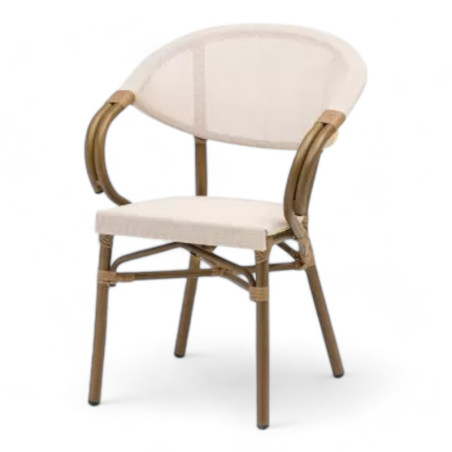 fauteuil de terrasse restaurant marcel structure aluminium rotin tressage textilène beige