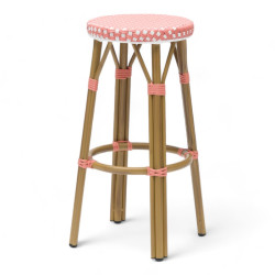 tabouret de bar pour terrasse de restaurant tressé rose et blanc