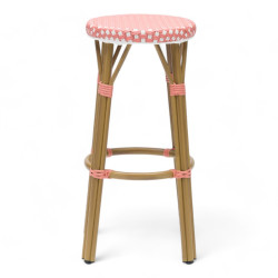 tabouret de bar pour terrasse de restaurant tressé rose et blanc