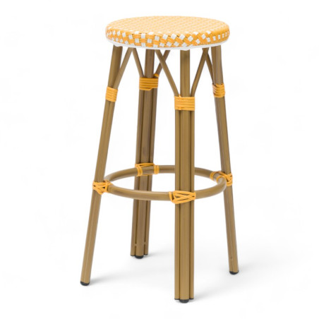 tabouret de bar pour terrasse de restaurant tressé jaune et blanc