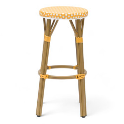 tabouret de bar pour terrasse de restaurant tressé jaune et blanc