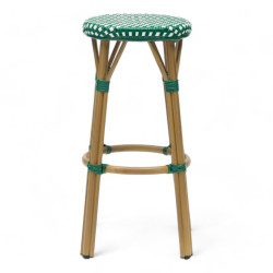 tabouret de bar pour terrasse de restaurant tressé vert foncé et blanc