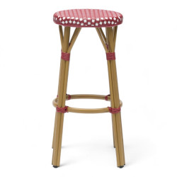 tabouret de bar pour terrasse de restaurant tressé rose et blanc