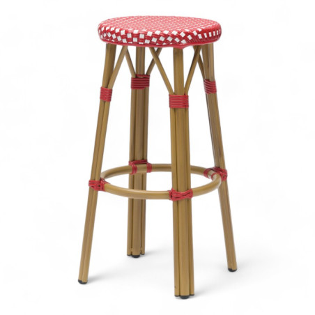 tabouret de bar pour terrasse de restaurant tressé rouge et blanc