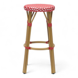 tabouret de bar pour terrasse de restaurant tressé rouge et blanc