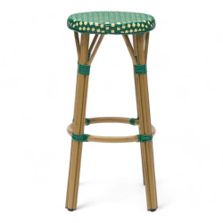 tabouret de bar pour terrasse de restaurant tressé vert crème et blanc