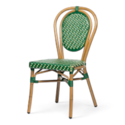 chaise de terrasse parisienne louvre en aluminium et imitation rotin tressage vert et beige