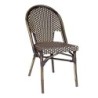 Chaise de terrasse polyrotin TIVOLI tressage marron et creme, structure couleur noyer