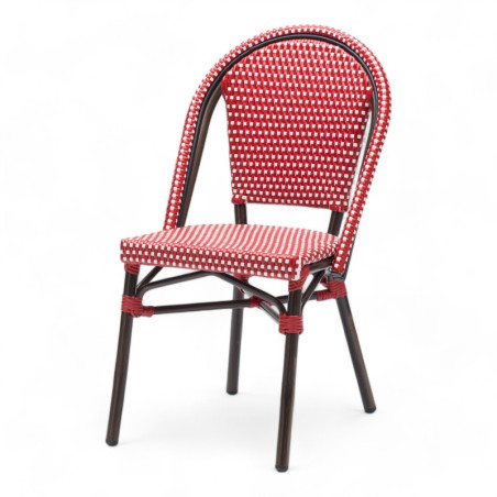 chaise de terrasse parisienne PARIS tressage polyortin rouge et blanc