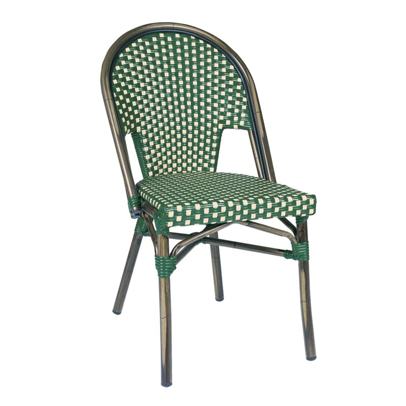 chaise de terrasse restaurant tivoli tressée vert et crème structure aluminium rotin foncé