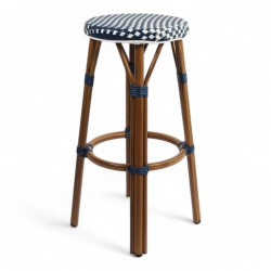 tabouret de bar pour terrasse de restaurant tressé bleu et blanc