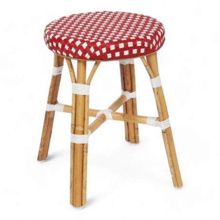 petit tabouret en rotin design rouge et blanc gatti