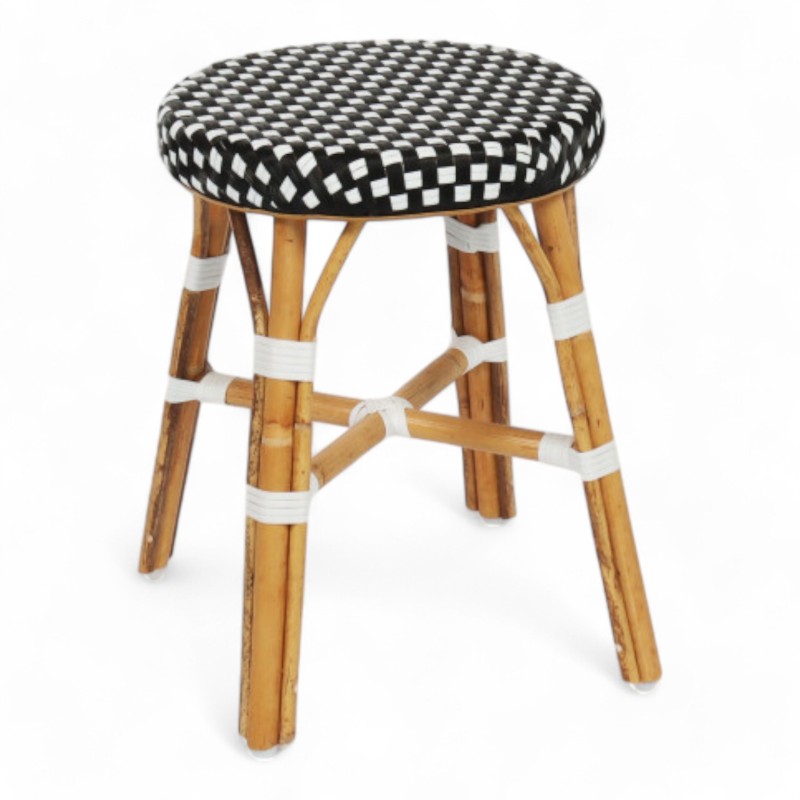 petit tabouret en rotin design noir et blanc gatti