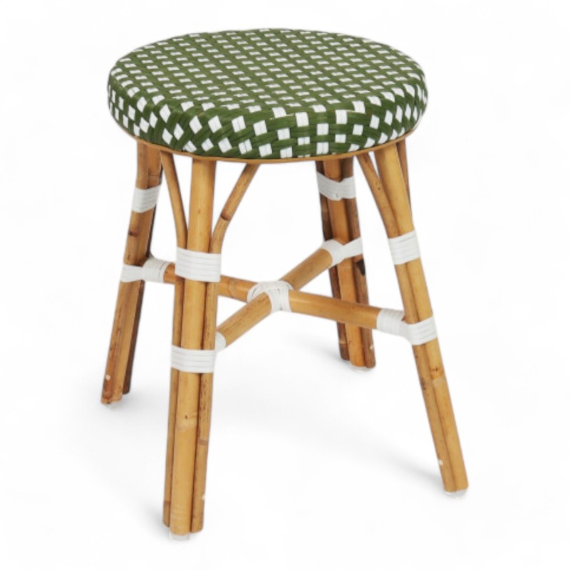 tabouret en rotin bistrot parisien tressage vert et blanc